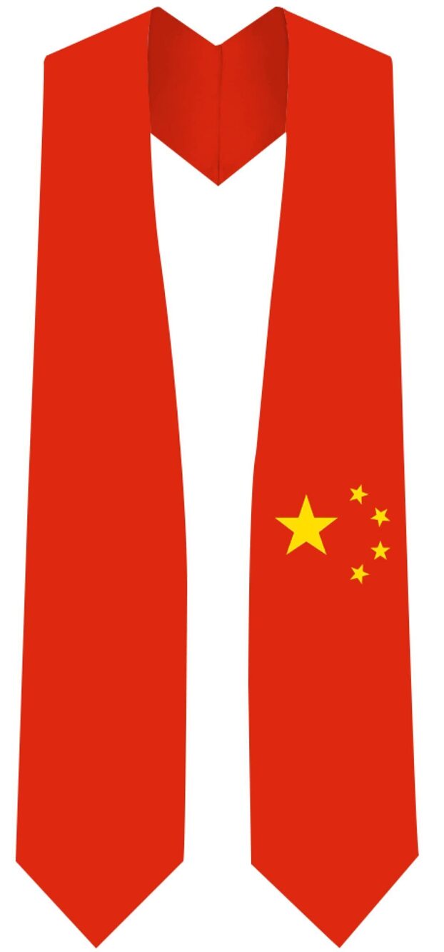 7661 China Flag Graduation Stole - Fits All Body Types - Chinese Study